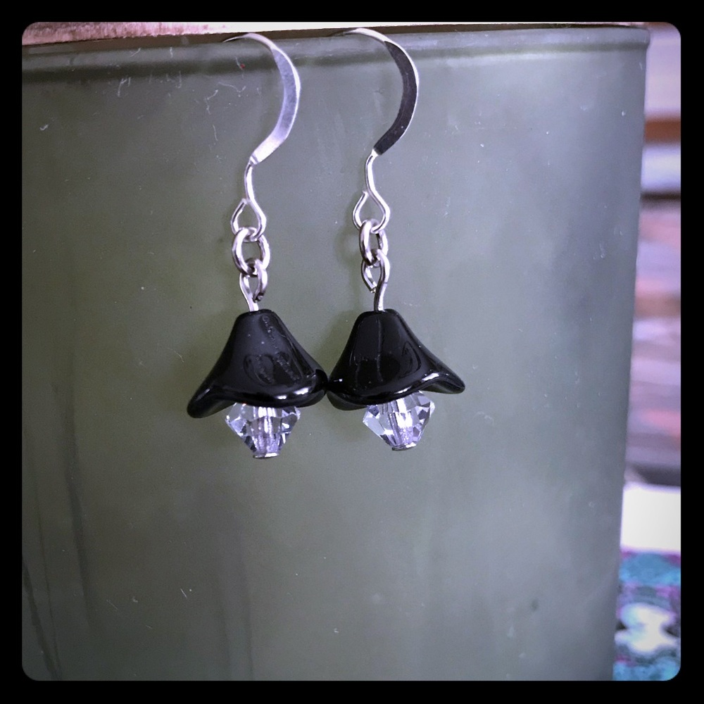 Czech glass Swarovski bell earrings Victorian goth